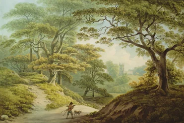 Auckland Castle, Co. Durham - Blick über den Fluss Gaunless, mit der Kapelle von Bischof Cosin